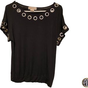 MICHAEL KORS Short Sleeve Grommet Neck & Arms Black Size SP